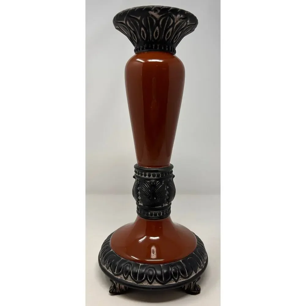 Nutmeg Small Candleholder‎ with Black Designs 13